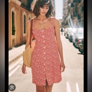 Sezane Jade Dress Imprimé Marguerite Fond Rouge - Size 38